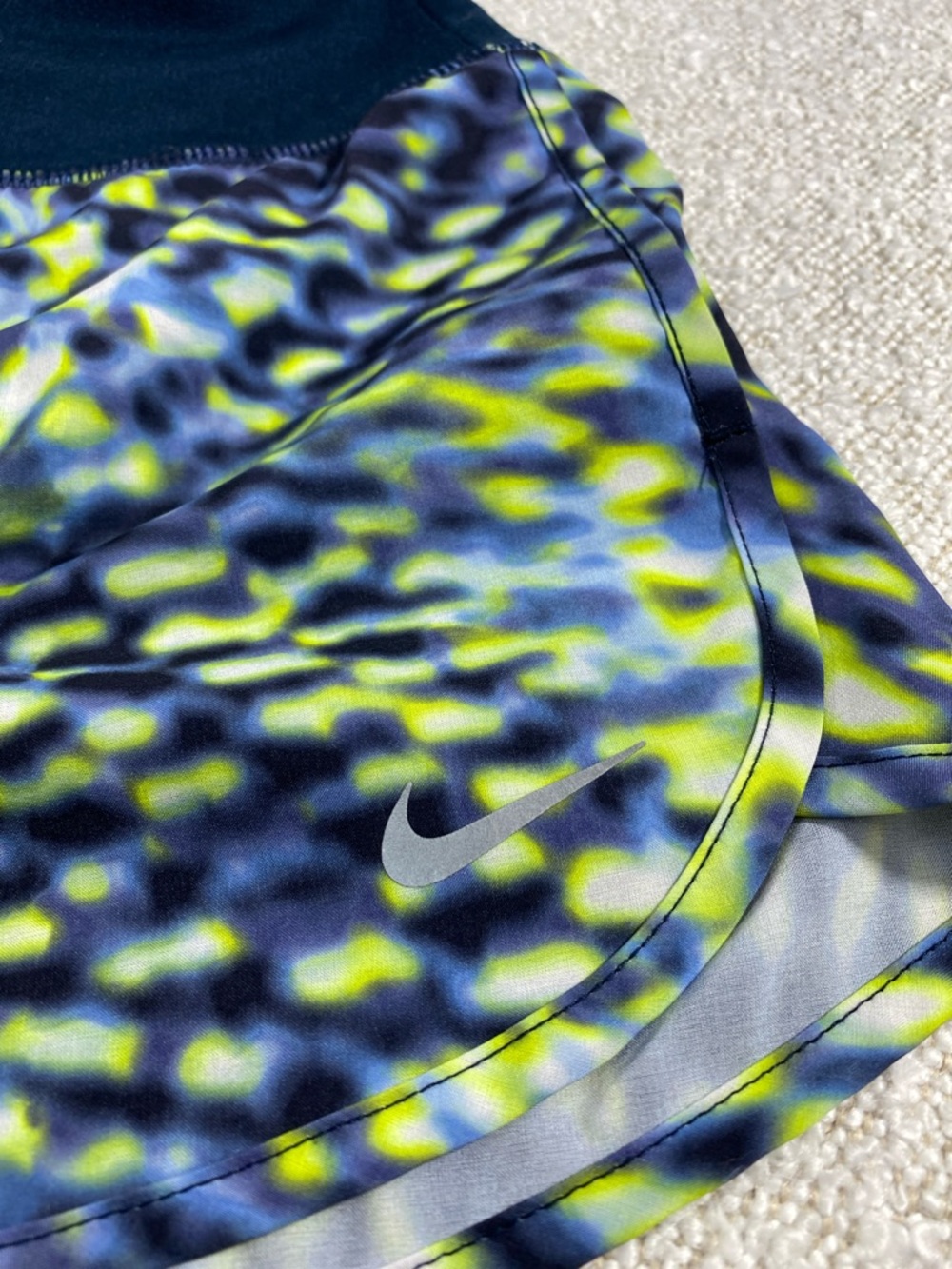 Nike Yellow and Navy Abstract Print Athletic Shorts medium